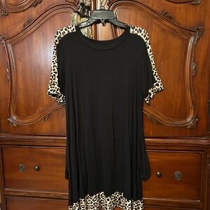Leopard Trim Black Women's Top